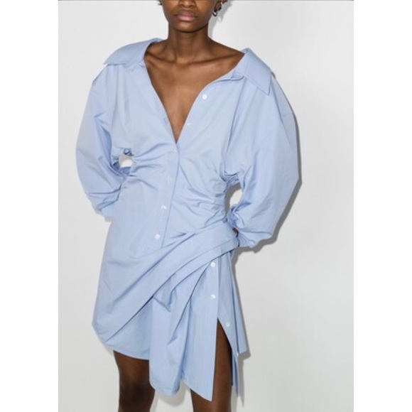 ALEXANDER WANG Cinched Cotton Shirt Dress in Light Blue Size 0 - Picture 3 of 11